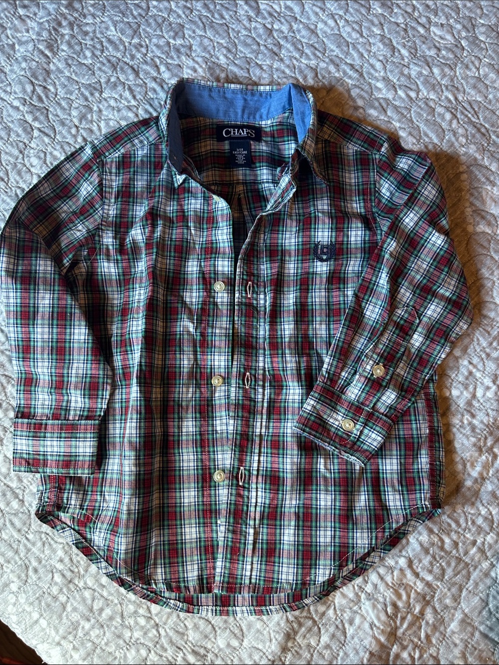 Chaps Boys' Red & Green Plaid Button-Up dress Shirt 8261